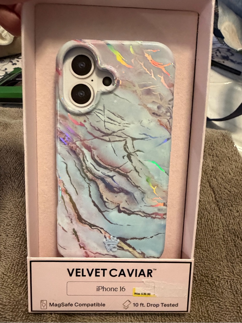 Velvet Caviar Pastel Blue Marble Holographic iPhone Case
